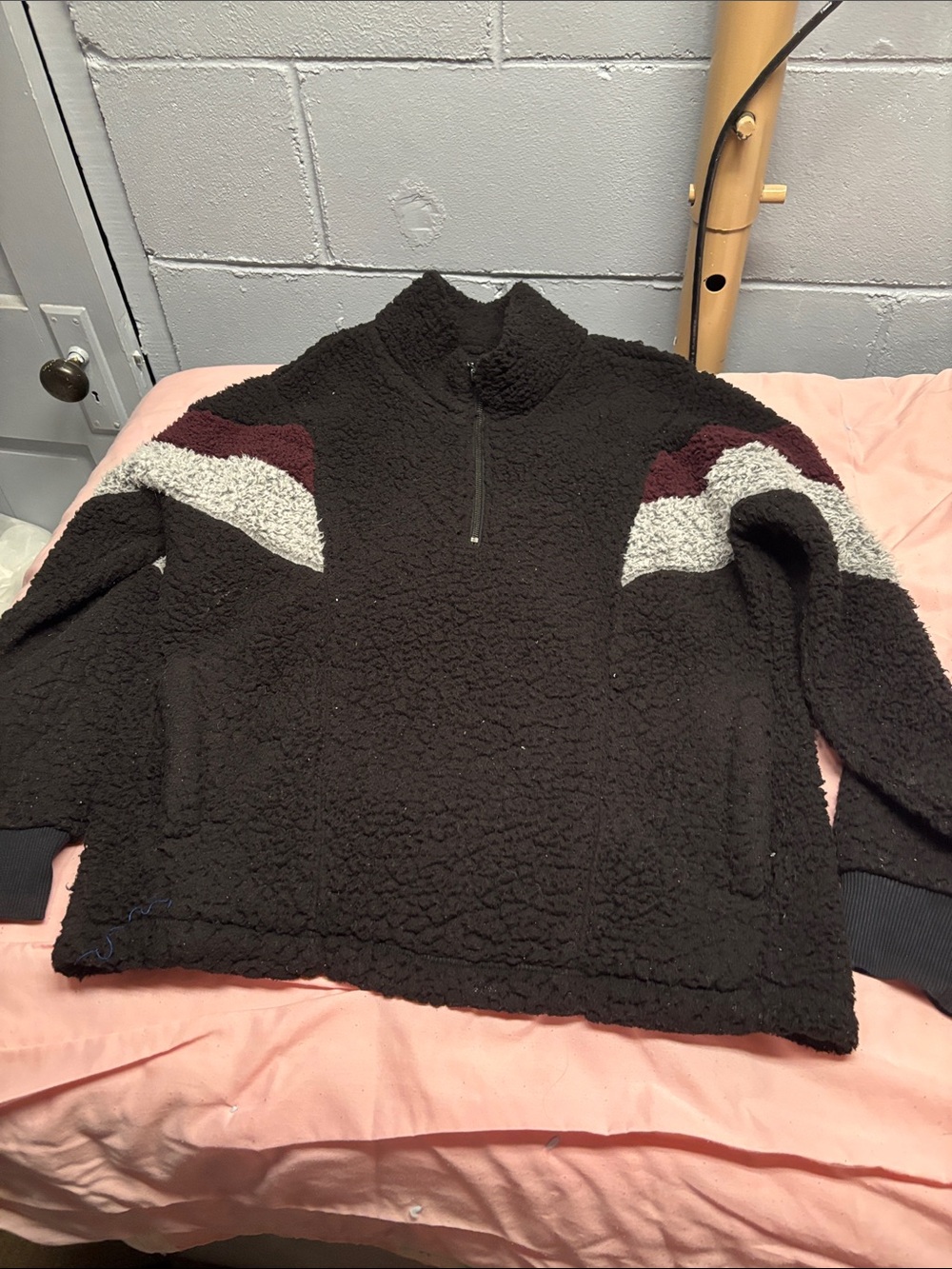 Maurices Black Sherpa Half-Zip Sweater with Gray and Burgundy Accents